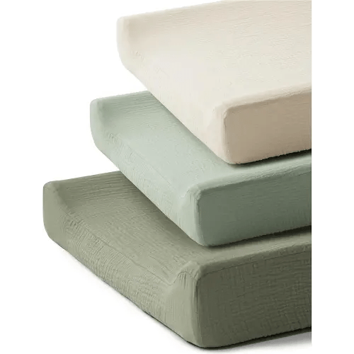 Coreeky 3 Pack Muslin Changing Pad Covers for Girl Boy, 100% Soft Cotton Changing Table Cover, Breathable Baby Nursery Diaper Chang Pad Sheets (Pistachio)
