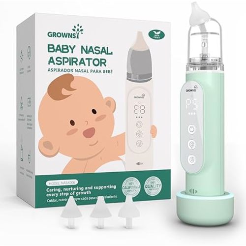 GROWNSY Nasal Aspirator for Baby, Upgraded 5 Suction Levels Baby Nose Sucker, IPX7 Waterproof Electric Nose Suction for Baby, Booger Sucker for Toddlers with Automatic Cleaning &Music &Light Functions