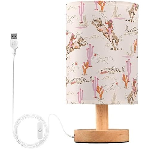 Bedroom Lamp Rodeo Cowgirl Cowboy Boots Desert Bedside Table Lamp with USB Port Desk Light LED Night Light for Nightstand