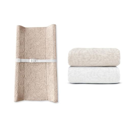 Contoured Changing Pad w/Cover (Oatmilk, Wave) + Replacement Covers - 2 pk (Off White & Oatmilk, Wave)