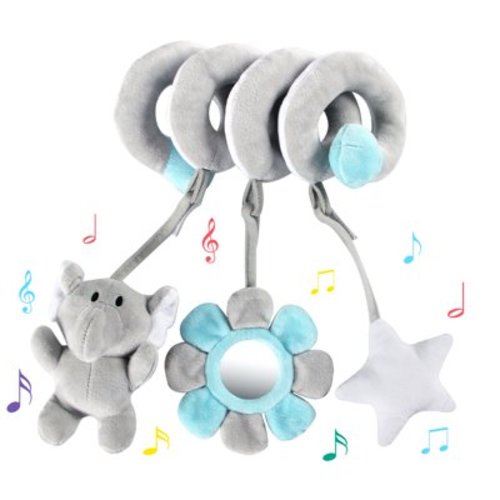 RoamReady Baby Car Seat Toy, Baby Spiral Plush Rattle Toy for Stroller Baby Pram Crib, Elephant