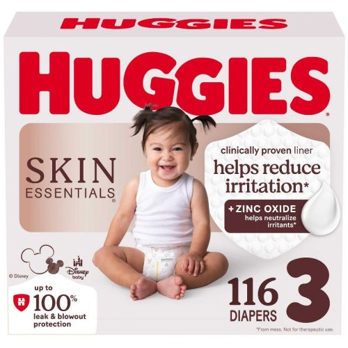 Huggies Skin Essentials Luxury Diapers - Size 3 - 116ct: 16 to 28 lbs, Hypoallergenic, Non-Toxic, Latex-Free