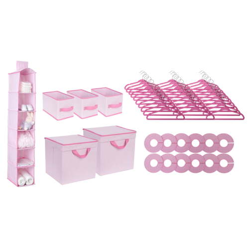 Delta Children Nursery Storage 48 Piece Set - Easy Storage/Organization Solution - Keeps Bedroom, Nursery & Closet Clean, Barely Pink