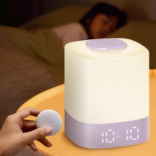 Lyridz LED Nursery Night Light with Clock, Portable Breastfeeding Table Lamp for Baby with Remote Control, 4000mAh Rechargeable Battery, Dimmable, 3 Color Temperature