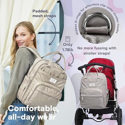 RUVALINO Diaper Bag Backpack, Multifunction Travel Pack Maternity Baby Changing Bags, Large Capacity, Waterproof, Clay
