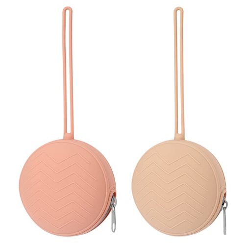 2 Pack Silicone Pacifier Holder Case, BPA Free Newborn Baby Pacifiers Silicone Pouch for Boys & Girls, Portable Silicone Pacifier Container Case (Muted, Apricot) - Muted,Apricot
