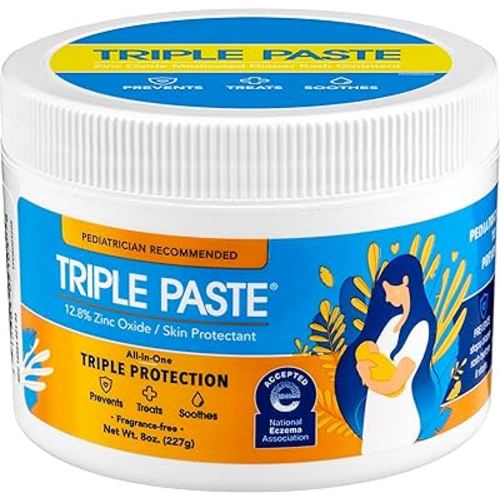 Triple Paste Diaper Rash Cream for Baby - 8 Oz Tub – Zinc Oxide Ointment Treats, Soothes and Prevents Diaper Rash - Pediatrician-Recommended Hypoallergenic Formula for Daily & Overnight Protection
