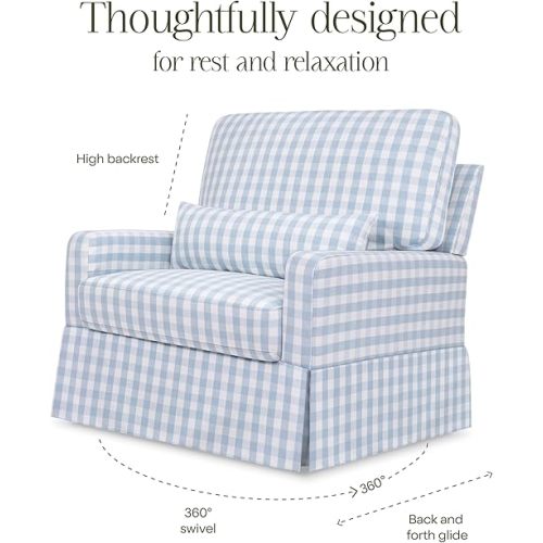 Namesake Crawford Pillowback Chair and a Half Comfort Swivel Glider in Blue Gingham, Greenguard Gold & CertiPUR-US Certified