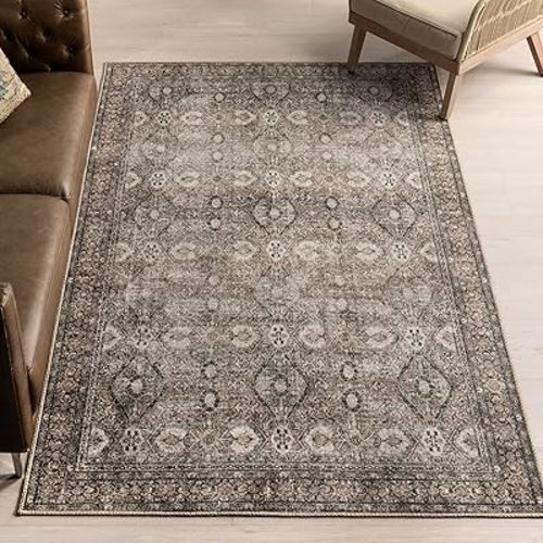 nuLOOM Hillstone Collection 5' x 8' Area Rug, Traditional Vintage Distressed Medallion, Thick and Soft, Durable Non-Shedding Low Pile Poly/Jute Blend, Easy to Clean, Living Room, Bedroom