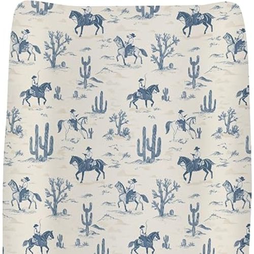 Vintage Cowboy Cactus Leaves Changing Pad Covers for Baby Girls Boys Western Cowboy Horse Fitted Changing Table Cover Mats Wild Desert Soft Diaper Changing Table Sheets 32''×16''