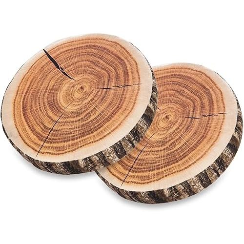 HYSEAS Decorative Round Throw Pillow, 3D Digital Print Comfortable Kids Funny Cute Wood Log Pillow Circle Seating Floor Cushion for Home, Couch, Sofa, Bedroom, Living Room Decor, Stump, 2 Pack