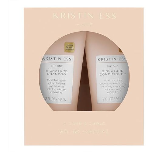 Kristin Ess Signature Travel Size Salon Shampoo + Conditioner Set for Moisture, Softness + Shine - Anti Frizz + Lightly Clarifying - Sulfate Free, Vegan + Safe for Color Treated Hair - Mini Travel Set