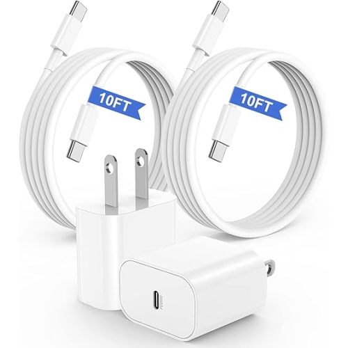 iPhone 17 16 15 Charger, 20W USB C Fast Charging Block Plug and 10ft Type C to C Cable Cord Long for Apple iPhone 17 Pro Max/17 Air/16 Pro/16 Plus/15/15 Mini/Samsung/iPad Wall Adapter Cube Brick Box