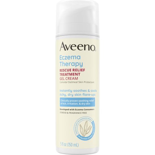Aveeno Eczema Therapy Rescue Relief Treatment Gel Cream with Colloidal Oatmeal Skin Protectant, Instantly Soothes & Cools Itchy Dry Skin Flare-Ups, Steroid & Fragrance Free, 5.0 fl. oz
