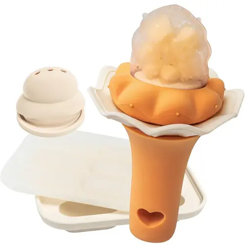 Moonkie Baby Fruit Feeder with Freezer Tray | BPA Free Silicone Infant Food Feeder | Two Sizes Pouches and Breastmilk Popsicle Molds for Cooling Relief | Baby Shower Gifts 4 Months+, 1 Pack