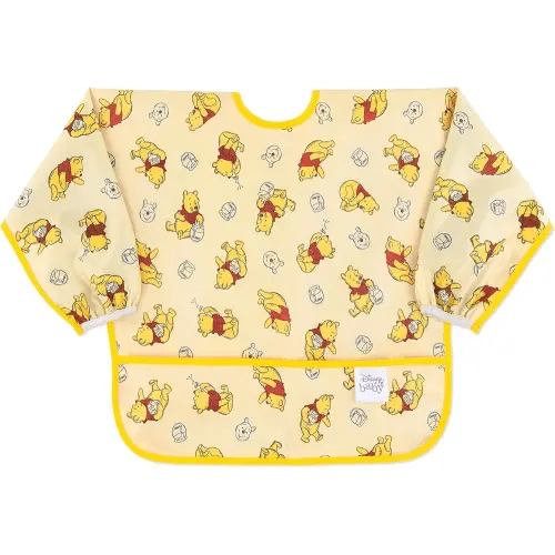 Bumkins Disney Sleeved Bib for Girl or Boy, Baby and Toddler for 6-24 Mos, Essential Must Have for Eating, Feeding, Baby Led Weaning, Long Sleeve Mess Saving Food Catcher, Winnie the Pooh Hunny