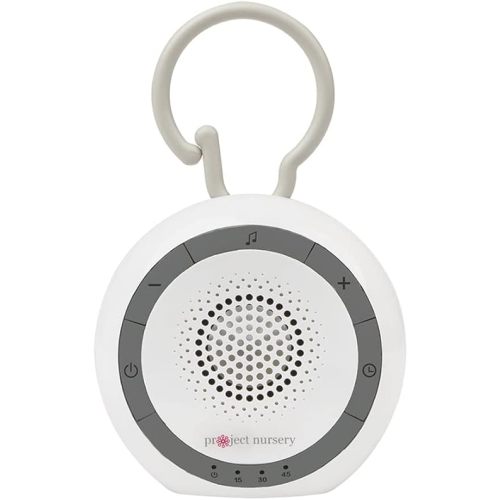 Project Nursery Portable Sound Soother for Baby, White Noise Sound Machine and Sleep Soother with 4 Natural Sounds and 2 Lullabies, Sleep Timer, Volume Control and Flexible Clip, White