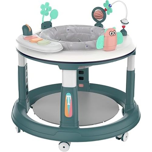 Baby Walker with 5 Adjustable Heights, Baby Walkers and Activity Center for Boys Girls Babies 6-12 Months, Features 360 Degree Swivel Seat, Music, Detachable Toys, Bounce Foot pad