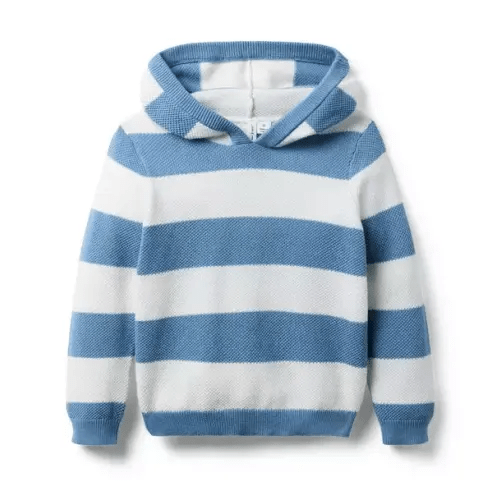 Boy Stormy Sky Blue Heather Stripe Textured Striped Hooded Sweater by Janie and Jack