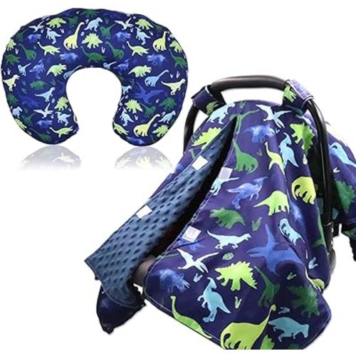 Peekaboo Opening Carseat Cover, Dinosaur, Nursing Pillow Cover