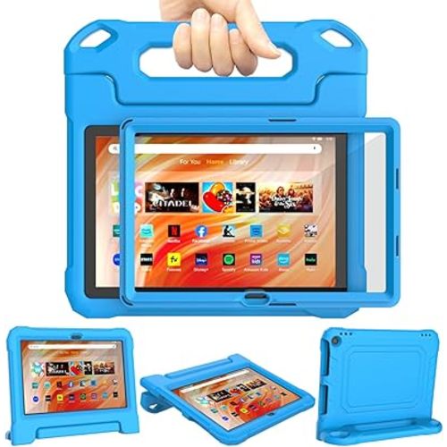 Fire HD 10 & Fire HD 10 Plus Tablet Case for Kids (13th/11th Generation, 2023/2021 Release), DJ&RPPQ Lightweight Shockproof Case Built-in Screen Protector with Handle Stand, Not fit iPad Samsung- Blue