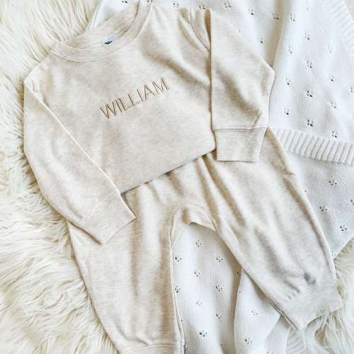 Personalized Leighton Jogger Set for Babies with Minimalist Embroidery | 2 Piece Lightweight Set | Baby Gift | New Baby | Name on Chest