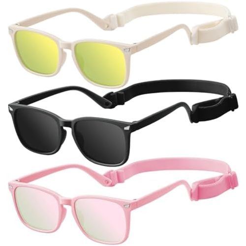 Baby Infant & Toddler Polarized Sunglasses with Strap, UV400 Protection for Boys & Girls 0-24 Months, 3 Pack