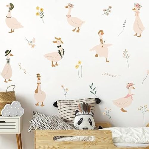 Goose Wall Stickers Watercolor Geese Wall Decals Goose Birthday Decorations Peel and Stick Boho Nursery Wall Decorations Cute Duck Stickers for Crafts Kids Bedroom Baby Room Home Decor (Boho)