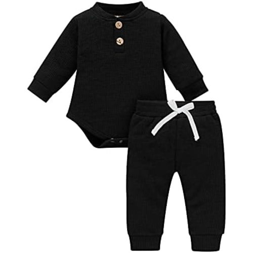 Ledy Champswiin Winter Newborn Baby Boy Girl Clothes Set Ribbed Outfits Unisex Infant Solid Long Sleeve Tops Pants 2PCS