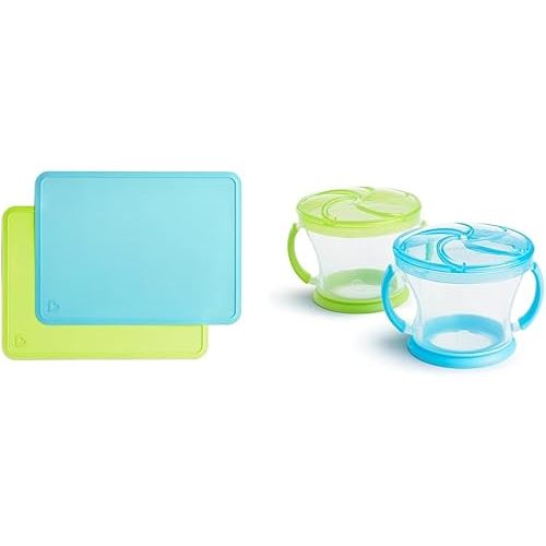 Munchkin Spotless Silicone Placemats - 2 Pk + Munchkin Snack Catcher - 2 Pack, Blue/Green