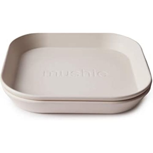mushie Square Dinnerware Plates for Kids | Made in Denmark, Set of 2 (Ivory)