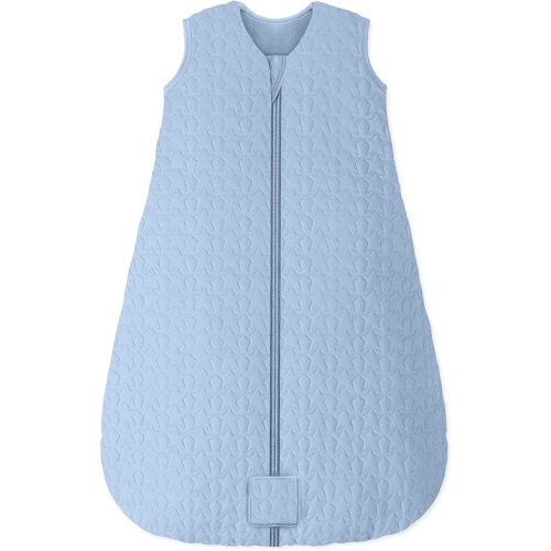 Baby Sleep Sack 0-6 Months TOG 2.5 Winter Baby Wearable Blanket, 100% Cotton Fabric Newborn Infant Sleeping Sack 2-Way Zipper Quilted Baby Sleep Bag, Warm Soft Blue