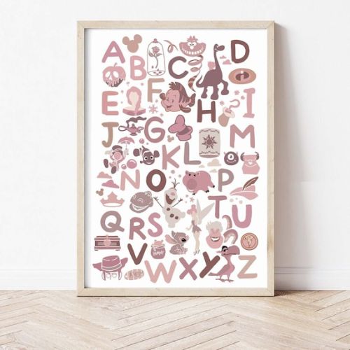 Magic Kingdom Pink Alphabet Poster Printable Wall Art ABC Poster Mickey Mouse Alphabet Print Kids Princess Nursery Decor Playroom Wall Art - Etsy
