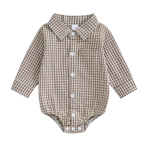 Baby Plaid Romper Boys Girls Button Down Bodysuit Long Sleeve Lapel Neck Tops Fall Winter Festival Clothes