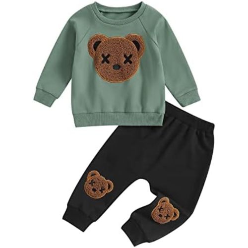2Pcs Toddler Baby Boy Outfits Bear Sweatshirt Long Sleeve T-Shirt Tops Jogger Pants Set Sweatsuit Fall Clothes