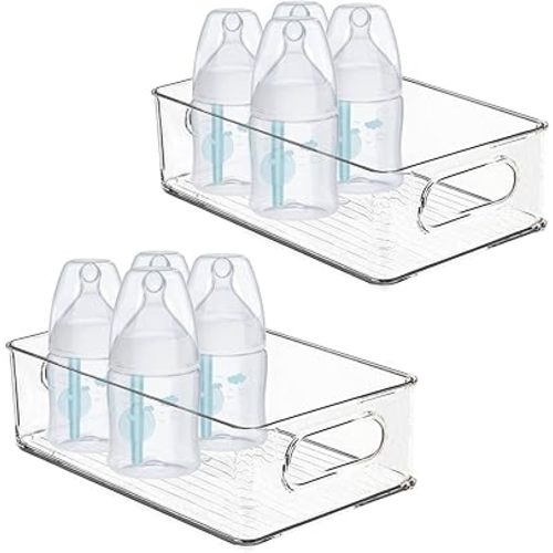 Baby Bottle Organizer, Plastic Storage Center for Baby Bottles and Food Jars, Portable Nursery Storage Plastic Baby Organizer,Convenient Storage Center for Kitchen Cabinet, Refrigerator&Countertop-2PC