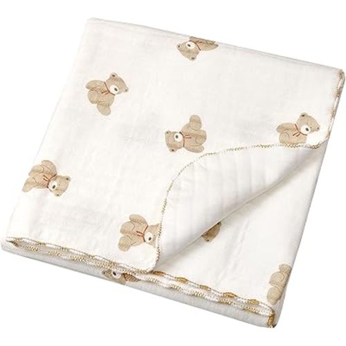 Cotton Baby Blanket Warm Toddler Quilt Lightweight Baby Bedding for Girls and Boys (Bear, 85x85CM)