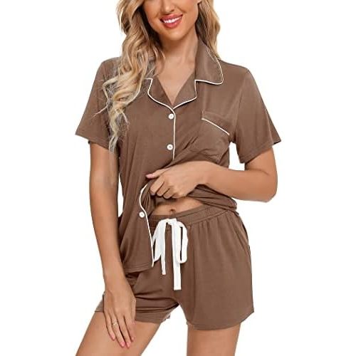 Leikar Womens Button Down Pajama Sets Bride Pajamas Sets Sleepwear Shorts Lounge Set