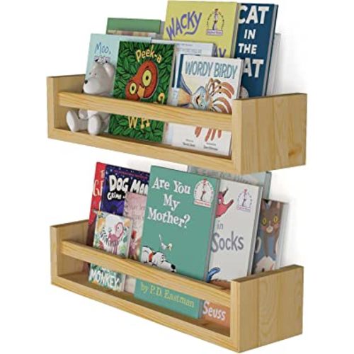 You Have Space Elba Floating Book Shelves for Kids Room Decor, Nursery Shelves for Wall, Bookshelf, Natural Finished Set of 2