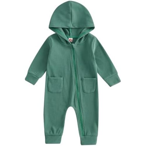 Ynibbim Winter Newborn Baby Boy Girl Solid Romper Unisex Infants Hooded Outfit Clothes Waffle Cotton Button Jumpsuits