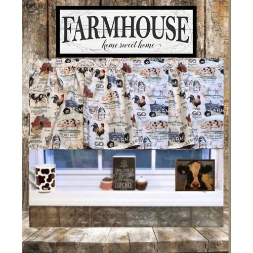 Farmhouse Valance: Rustic Dairy Farm Decor, Cows & Chickens