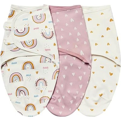 insular Baby Swaddle Wrap, Swaddle Blanket for Newborn and Infant, Adjustable Swaddle Set for Boy and Girl, Soft Cotton Baby Sleep Sack 3 Pack (Small(0-3 Month), Rainbow)