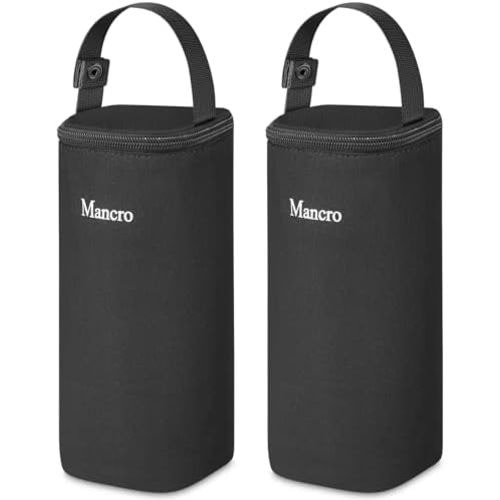 Mancro 2pack Insulated Baby Bottle Bags, Fits Baby Bottles up to 12 Oz Breastmilk Cooler Bag with Button Handle, Portable Baby Bottle Cooler Bag for Nursing Mom Daycare,Black
