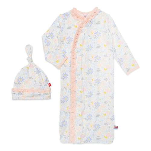 darby modal magnetic cozy sleeper gown + hat set with ruffles