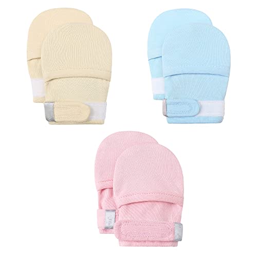 HAPIU Baby No Scratch Mittens Stay On, 100% Cotton Breathable, Adjustable Infant Gloves for Boys Girls, Newborn - 12 M