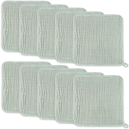 Baby Washcloths, Muslin Cotton Baby Towels, Large 10”x10” Wash Cloths Soft on Sensitive Skin, Absorbent for Boys & Girls, Newborn Baby & Toddlers Essentials Shower Registry Gift (Fern, Pack of 10) - 10-Pack 10"X10"