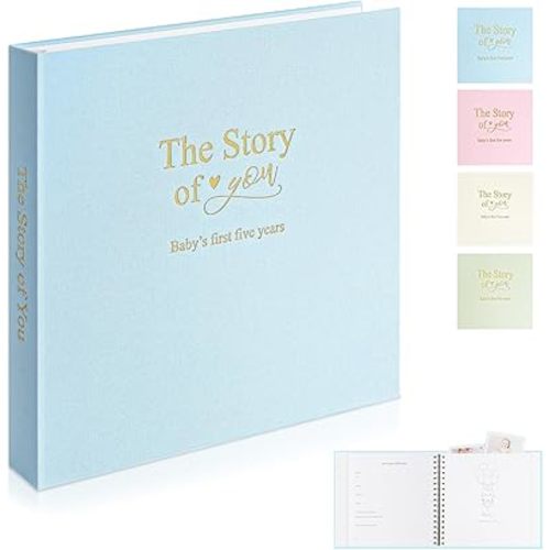 Timeless First 5 Years Keepsake Baby Memory Book for Boy or Girl, Luxury Linen Cover Acid Free Pages, Neutral Baby Journal Milestone Book or Scrapbook, Record the Story of You from Birth to Age 5