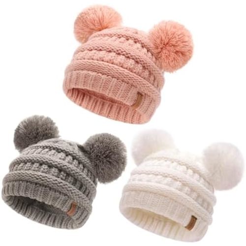 FURTALK Baby Winter Knitted Beanie Hat Soft Warm Lined Pom Pom for Infant Toddler Skull Cap