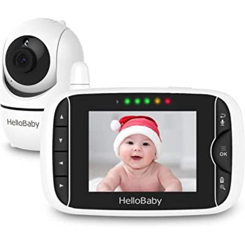 HelloBaby Video Baby Monitor with Remote Camera Pan-Tilt-Zoom, 3.2'' Color LCD Screen, Infrared Night Vision, Temperature Display, Lullaby, Two Way Audio