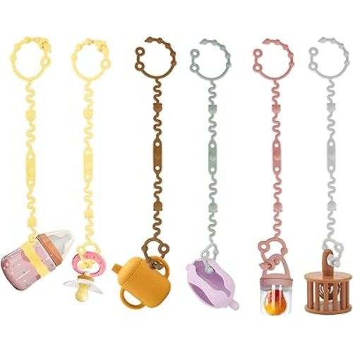Paquete de 6 correas de juguete de silicona para bebé, ajustables, duraderas y seguras, esenciales de viaje para | Accesorios para silla alta, clips para chupete, correa de bebé para cochecito (6